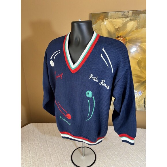 Vintage Quantum Sportswear Golf Themed Embroidered Striped Sweater Men’s Size L - Picture 8 of 16